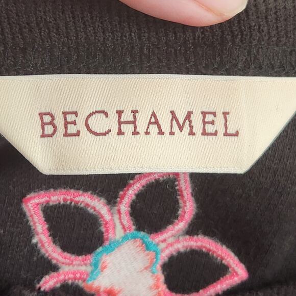 VTG. Bechamel Black Embroidered Floral Sweater Cotton Cardigan Top Women's L - Picture 2 of 8